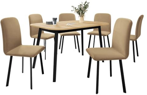 Mirjan24 Essgruppe ML02, Rechteckiger ausziehbarer Esstisch Drota S mit 6 Stühlen Lanoi, Sitzgruppe, Küchentisch, Esstisch, Esszimmerstühle (Amor Velvet 4302, Eiche Craft Gold/Schwarz)