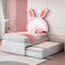 Kehun Kinderbett Polsterbett 90x200 mit LED-Kopfteil, Einzelbett mit Ausziehbarem Bett und 2 Stauraum Schublade für 2 Kinder, Schlafsofa mit Lattenrost, Kaninchen Stil, Samt, Beige, Ohne Matratze
