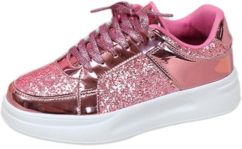 Onsoyours Chaussures de Sport pour Femme Semelles épaisses Paillettes Chaussures à Lacets Chaussures de Jogging Hautes Chaussures de Loisirs Baskets de Course A Rose 45 EU