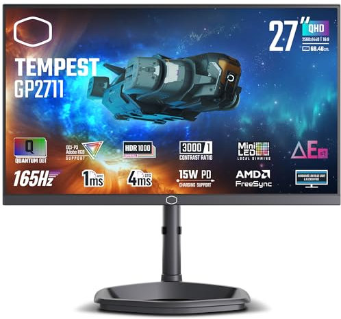 Cooler Master Tempest GP2711 27 2K 165Hz Mini LED VA Quantum Dot QHD 2560 x 1440 PC Monitor, HDR1000, 4ms (GtG)|1ms (MPRT), DCR, FreeSync Premium, DP1.4*1, HDMI2.0*2, USB C*1, KVM (CMI-GPGP2711