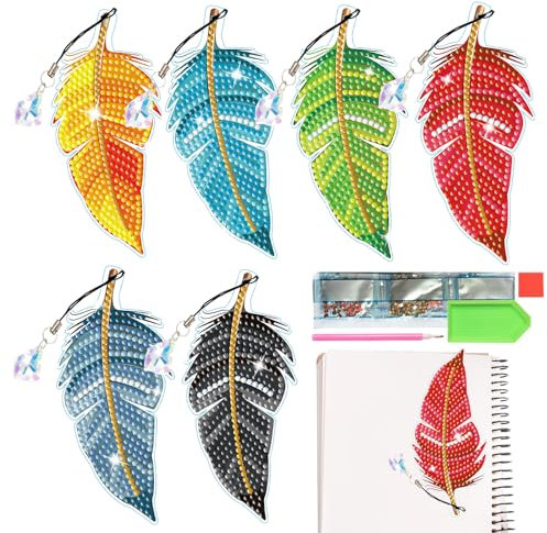 Dancepandas Diamond Painting Lesezeichen Set Feder 6 Stück Diamond Painting Lesezeichen Diamond Painting Kinder Lesezeichen Feder Mit Kristall Anhänger Für Kinder Erwachsene