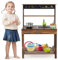 Maxmass Kids Mud Kitchen, Wooden Toddler Play Kitchen with Rotatable Faucet, Removable Sink, Blackboard, Realistic Stoves & Knobs, Pan, Pot, Indoor Outdoor Fir Wood Toy Kitchen for 3-7 Years Old