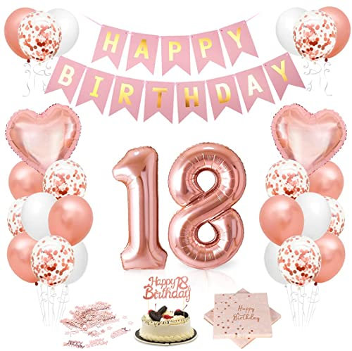 Palloncini Compleanno 18 Anno Donna, Oro Rosa Palloncini 18, Palloncino Numero 18, Foil Palloncini Numeri 18 Oro Rosa, Fazzoletti Oro Rosa Decorazioni
