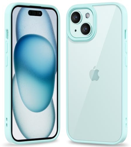 oakxco Thin Slim Clear case for iPhone 15 Plus/ 14 Plus, Transparent Hybrid Hard Shell Plastic & Soft Silicone Rubber Bumper, Non-Yellow Acrylic Protective Lightweight Cover for Women, Mint Green