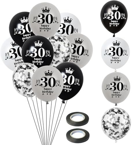 Luftballon 30. Geburtstag Mann Frauen Deko 14 Stück Schwarz Silber weiß Ballons 30. Geburtstag Dekoration 30 Latex Ballon Geburtstagsdeko 30 jahre Frauen Männer Party deko