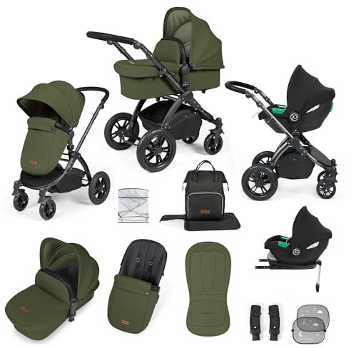 Ickle Bubba Stomp Luxe All-in-One-Reisesystem mit Isofix-Basis (Cirrus) (Schwarz/Woodland/Schwarz)