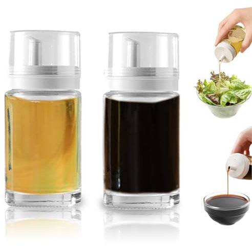 Confezione da 2 piccole bottiglie in vetro a tenuta stagna per olio e aceto, 100 ml ciascuna, perfette per cucina e barbecue