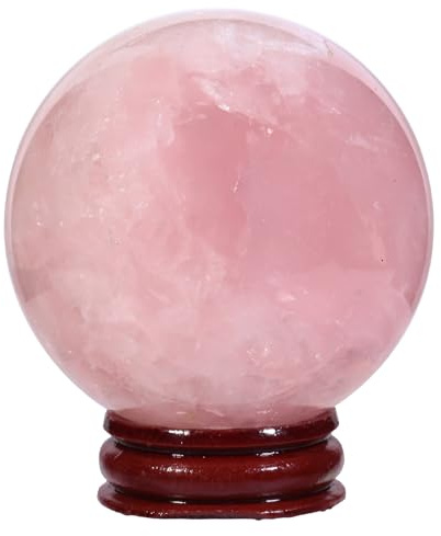 KYEYGWO Décoration Naturelle de Pierre précieuse de Boule de Cristal de Quartz Rose, sphère de Pierre de guérison avec Support en Bois, 55mm(2.2)