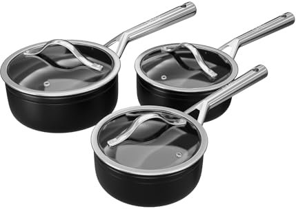 DMD® | by Vita Non Stick Pan Set, 2, 3 or 5-Piece Frying Pan & Saucepan Set, 16/18/20cm Saucepans and 20/24cm Frying Pans, Cool Touch Handles, Suitable for All Stoves (Matt Black, 3-Piece)
