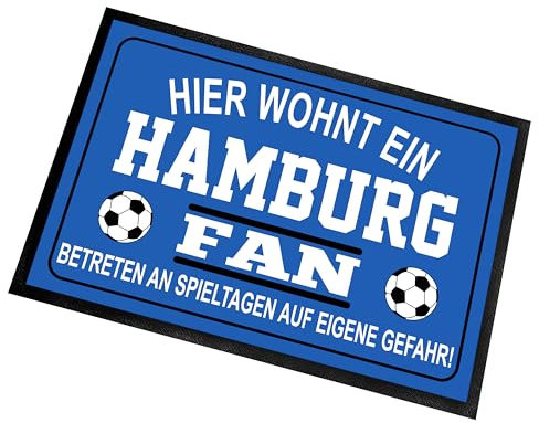Fußmatte für Fußball Fans | Türmatte mit Spruch | 60x40cm | Hier wohnt EIN Hamburg Fan - Betreten an Spieltagen auf eigene Gefahr! | für innen und außen | Vorleger für die Haustür/Flur