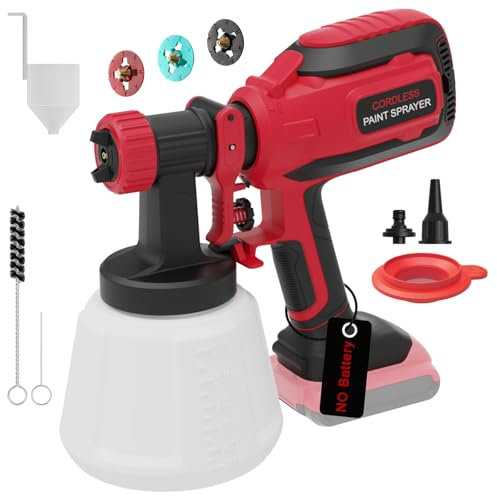 Cordless Paint Sprayer for Dewalt 20V MAX Battery, Electric HVLP Spray Paint Gun with 1200ML Container, Easy to Clean,3 Patterns for Fence, Cabinets, Wall etc. DL05 (Battery Not Included),Red