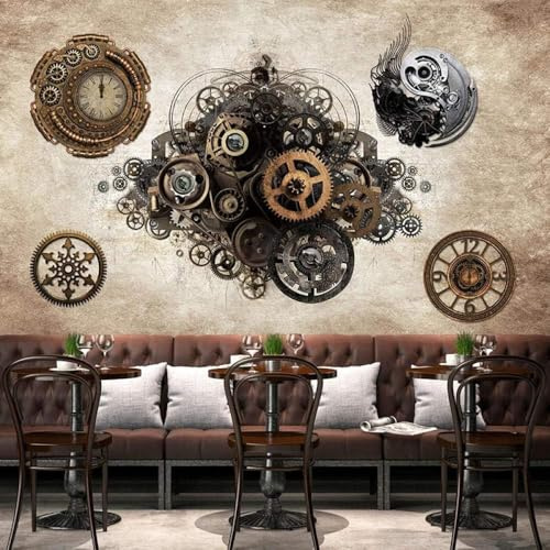 Tzxztt Vintage Machine Gears Modern 3D Wallpaper Embossed Silk Neutral Tones Material Ideal for Living Room Bedroom-300cm×210cm