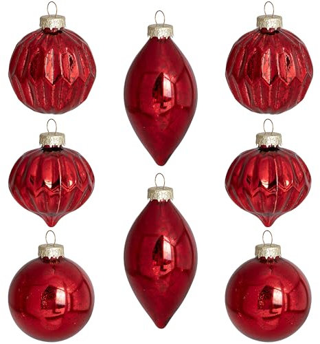 Deloky Quecksilber-Glas-Weihnachtsschmuck für Baum, rote Weihnachtskugeln, Endstücke, Glas-Hängeornamente, Vintage-Weihnachtskugel, Tropfen-Baumdekoration für Weihnachten, Urlaub, Party,