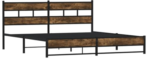 vidaXL Metallbett, Bett ohne Matratze mit Kopfteil, Bettgestell mit Lattenrost, Doppelbett für Schlafzimmer, Räuchereiche 200x200cm