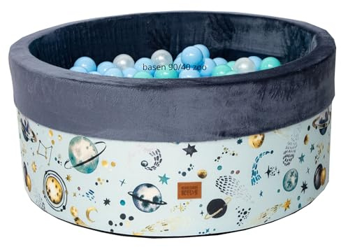 GoldenGroup Baby 90x40 cm Bällebad mit 300 Bällen - Spielzeug - Bällebad aus Samt - Rundes Bällebad aus Schaumstoff - Cosmos Bällebad + Bälle in blau, Perla, Mint