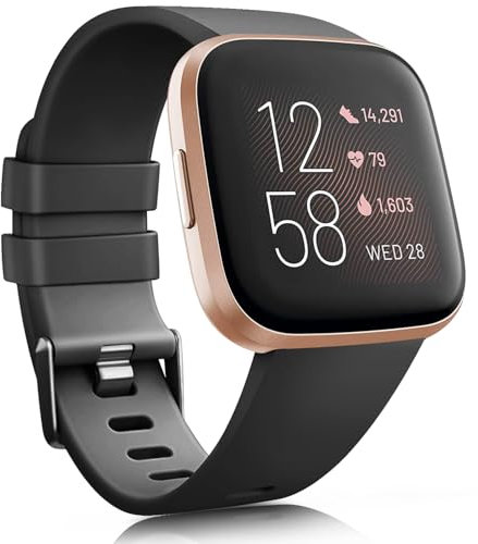 Mugust Armband für Fitbit Versa 2 Armband für Damen und Herren,Weiches Silikon Sport Ersatzarmband für Fitbit Versa Armband/Versa Lite Armband/Versa SE Armband (Schwarz, L)