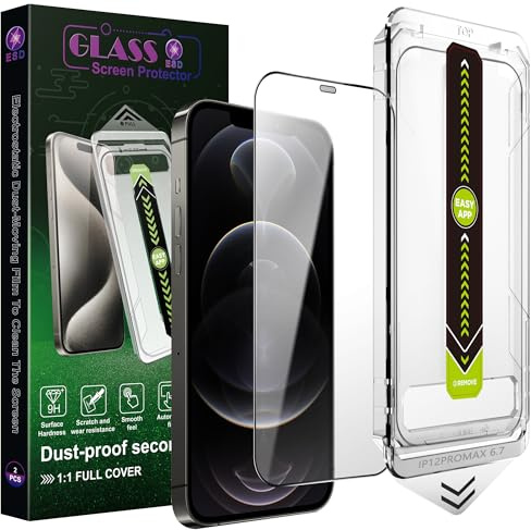 SY SHANGYAN [2-Pack Ultra HD Tempered Glass Screen Protector for iPhone 12 Pro Max (6.7), 9H Hardness, Full Coverage, Anti-Fingerprint, Auto Dust Removal, Bubble-Free, Easy Fit