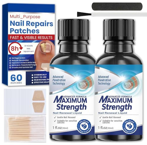Fungal Nail Treatment Set For Toenails Extra Strong with Night Patches, for Toenail & Fingernails, Protects Thick, Broken And Discolored Nails