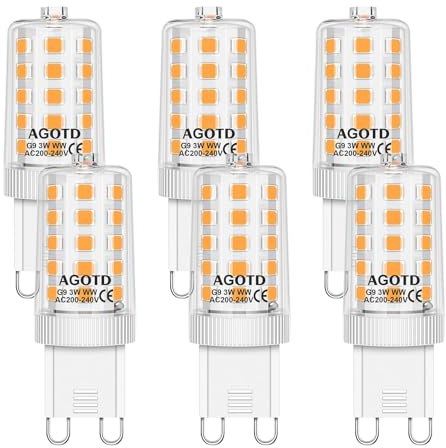 AGOTD G9 LED Lampe warmweiß 3000K, LED Leuchtmittel 3W entspricht 30W 40W 50W Halogenlampe, Enegiesparende G9 Glühbirne kein Flackern, nicht dimmbar, 6er Set