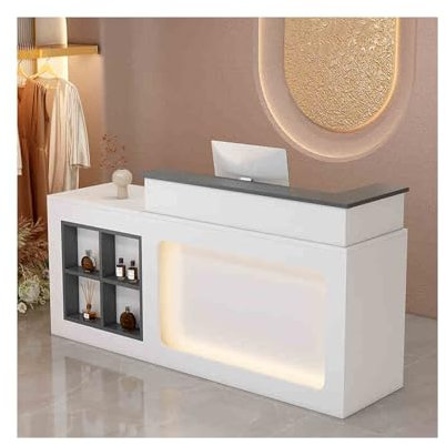 YFAURNDE Schönheitssalon-thekentisch,Empfangstheken, Rezeptionstheken,Kann für die Lagerung, Gastronomie/Dessertläden/Bekleidungsgeschäfte verwendet Werden(Gray White,Left_100CM)