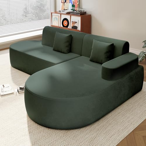 EROMMY Ecksofa, Pure Foam Installation-Free Eckcouch, Sofa L Form Wohnzimmer, Moss Green Rechte Armlehne