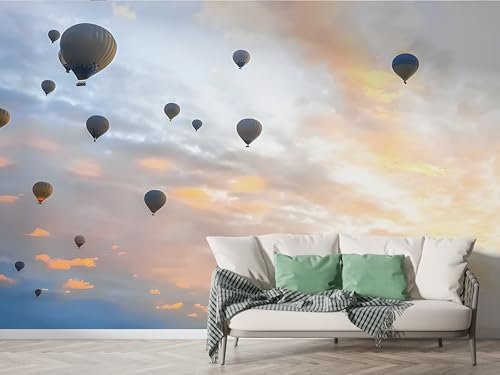 Heißluftballon Selbstklebende Tapete Wolken Wandbilder, Vlies Fototapete mit Himmel Landschaft Motiv, 3D Effekt Wandtapete Deko, Abziehen & Aufkleben, 200x140 cm - M-462