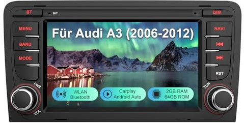 AWESAFE Autoradio Android 13 [2Go+64Go] Compatible avec Audi A3 S3 RS3 8P Sportback (2003-2012) avec Carplay Android Auto 7 Pouces GPS WiFi USB SD Bluetooth Commande au Volant(sans Lecteur CD)