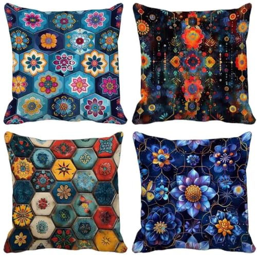 Viola Cuscini da Esterno Geometria Federe Cuscini Divano 45x45 Set di 4 Quadrato Lino Copricuscini Esterno Impermeabili per Primavera Estate Giardino Patio Soggiorno Camera da Letto Decorativi x32-V