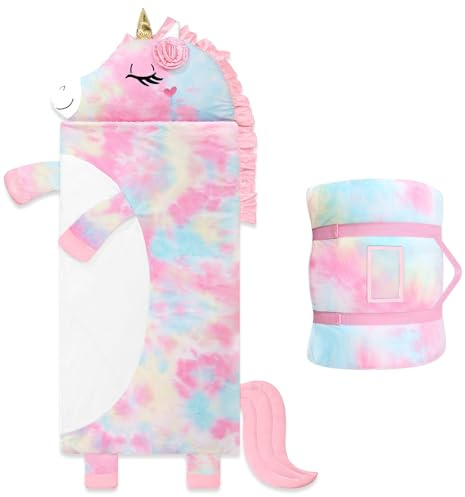 Schlafsack Kinder mit Kissen Abnehmbar Faltbare Kinderschlafsack 170×70cm | Leicht Warm Kinderschlafsack Doppelter Reißverschluss für Mädchen Jungen Faltbare Deckenschlafsack für Indoor Outdoor Camping
