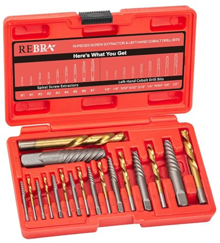 Screw Extractor Set, 37# Cr-Mo & 6542 HSS Steel Cobalt Left-Hand Drill Bit, Easy Out Broken Bolt Remover Reverse, Ez Out Stripped, Rounded-Off, Damaged Bolts, Screws&Studs Removal Tool (18-Pieces)