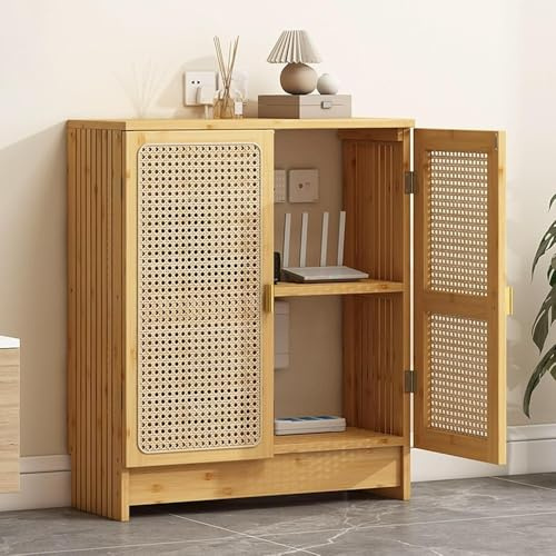 Rattan-WLAN-Router-Aufbewahrungsschrank mit Türen, stilvoller Router-Organizer für Zuhause und Wohnzimmer, versteckt elektrische Boxen und Aufbewahrung von Zubehör (70 x 25 x 70 cm)