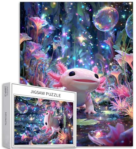 Axolotl 1000-teiliges Puzzle für Erwachsene, Regenbogenwald, Kunst-Puzzle, anspruchsvolle Familienaktivitäten, buntes Bastelpuzzle für Heimdekoration, Geschenke, 50,8 x 68,6 cm