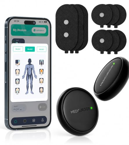 Medcursor TENS Gerät Muskelstimulator – Kabelloses 3-in-1 Dual-Channel EMS mit App Steuerung & Speicherfunktion, 25 Intensitätsstufen, 8 Programme, für Rückenschmerzen (Schwarz)