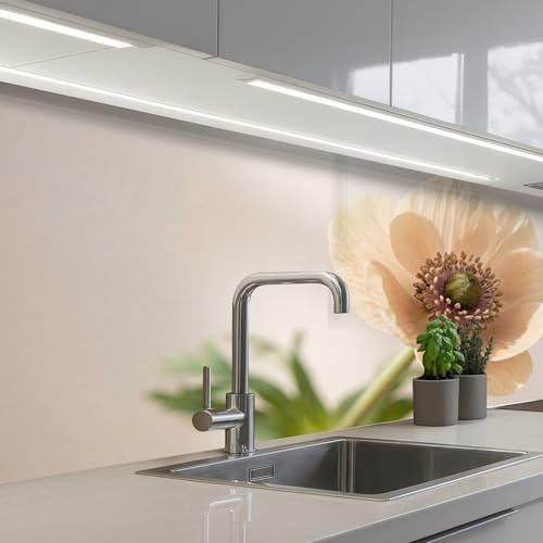 KitchenYeah© Spritzschutz Küchenrückwand Küche Abwaschbar Selbstklebend | 60x150 cm - Küchenwand Küchenfront Küchen Rückenwand Wandschutz Blume - Minimalistisch - Grün