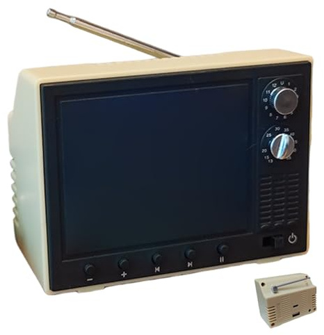 Mini TV Toy para casa de muñecas, Mini TV Retro de 2, 4 Pulgadas con Pantalla HD 720P, Almacenamiento de 8 GB y reproducción USB, Muebles y Accesorios en Miniatura a Escala 1:12 (Amarillo)