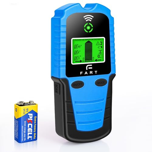 Leitungssucher 5-in-1 Elektronischer Wandscanner für Holz, Metall und stromführende Leitungen, Balkensucher mit Ortungsöffnung, LCD-Display, Wasserwaage sowie Kanten- und Mittelpunktsuche (Blau)