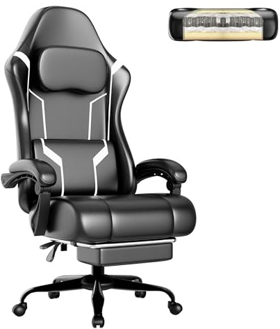 Sedia Gaming Ergonomica con Molle e Poggiapiedi in Pelle PU (Bianco)
