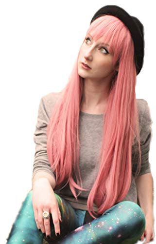 Prettyland Damen Langhaar-Perücke 75cm lang Rosa Glatt voluminös mit Pony Fasching Wig DARLING in der FRANXX C732