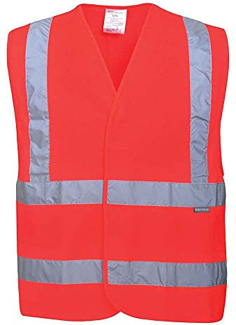 Portwest C470 Reflective Hi Vis Safety Vest Band and Brace Waistcoat Security Traffic Construction Workwear, Red, L/XL