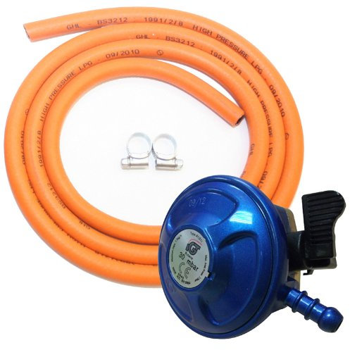 Complete BBQ Cooker Kit Butane 21mm Clip On Regulator Gas Hose Clips Heater Stove