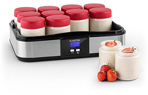 Klarstein Gaia yaourtière électrique 12 pots (préparation de yaourts maison, fromage frais, couvercle hermétique, jusqu'à 2,5L, cadre en inox, écran LCD) - noir