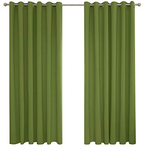 Deconovo Super Soft Solid Thermal Insulated Eyelet Blackout Curtains for Livingroom 90 x 90 Inch 1 Pair Green