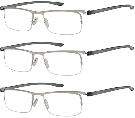 Eyekepper 3 Pairs Half-rim Reading Glasses Silver Frame Reader Eyeglasses for Men Women Reading +2.75