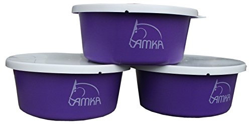 AMKA Müslischale Leckschüssel Futterschale 5 Liter mit Deckel 3er Set für Tiere, Pferde, Hunde, Farbe: lila