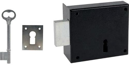 Serrure en applique noire gauche Simple Clé L Axe à 55 mm Série 461 DOM