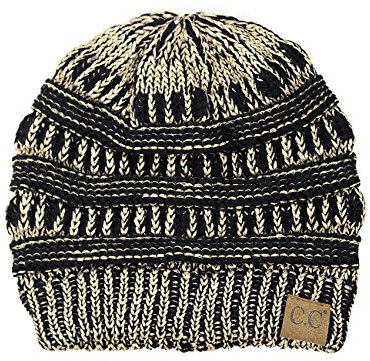 C.C Modische warme weiche dehnbarer lose Strick Beanie Mütze HAT20A, Schwz/Met. Gold