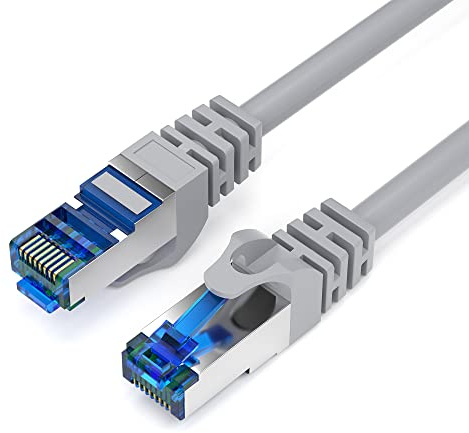 JAMEGA - 5m CAT 7 Netzwerkkabel Gigabit Ethernet Lan Kabel in grau | 10000 Mbit s | Patchkabel Cat.7 Rohkabel S FTP PIMF Schirmung mit RJ45 Stecker | Switch Router Modem Access Point