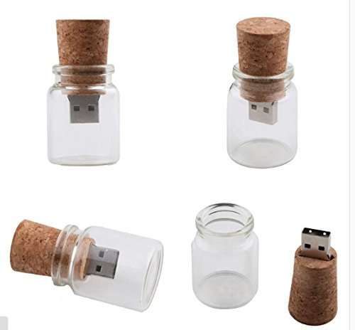 DISOK USB Bote Cristal Corcho Retro 8 GB - Memorias USB Detalles y Regalos Bodas Baratas