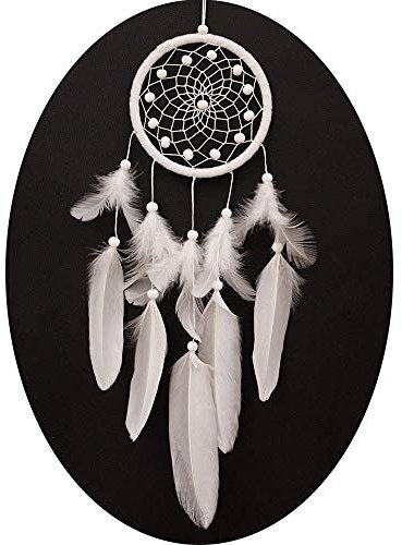 Vientiane Handgefertigt Dreamcatcher Traumfänger, Federn Monternet,Geschichten in der Amerikanischen indischen Mythologie für Wandbehang Dekoration Handwerk Geschenk (weiß)
