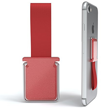 EAZY CASE Smartphone Fingerhalterung/Fingerhalter mit Standfunktion und Schlaufe I Handy Haltegriff, Fingerschlaufe, Finger-Halterung, Smartphonehalter, Selfie Handyhalter, 1 Metallclip Rot
